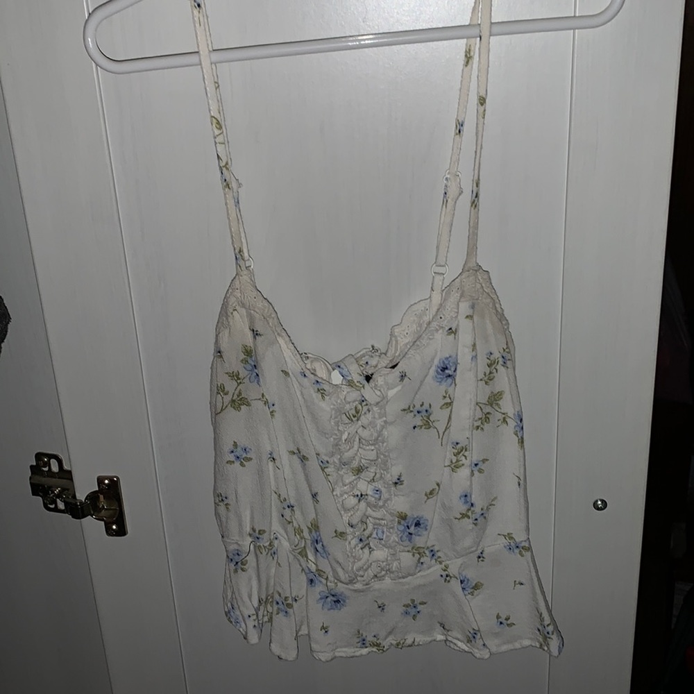 Floral Lace Up Cropped Tank